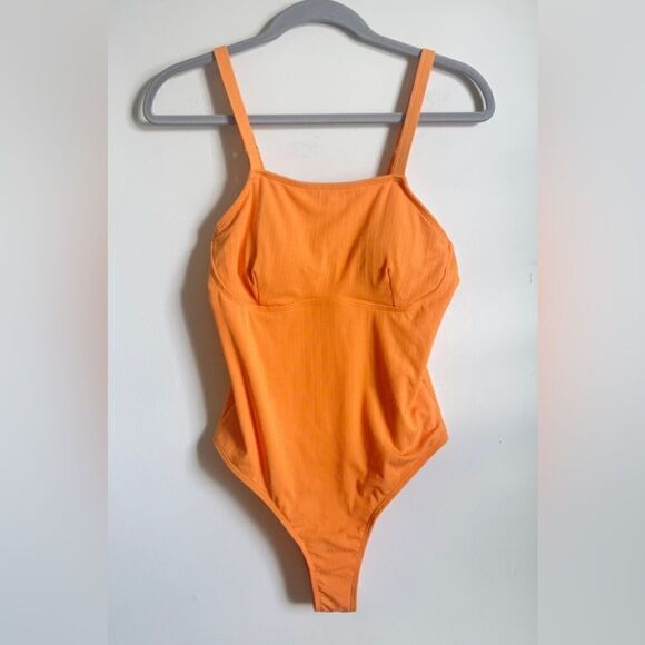 SHEIN Ribbed Orange One Piece Swimsuit Large - Picture 1 of 8